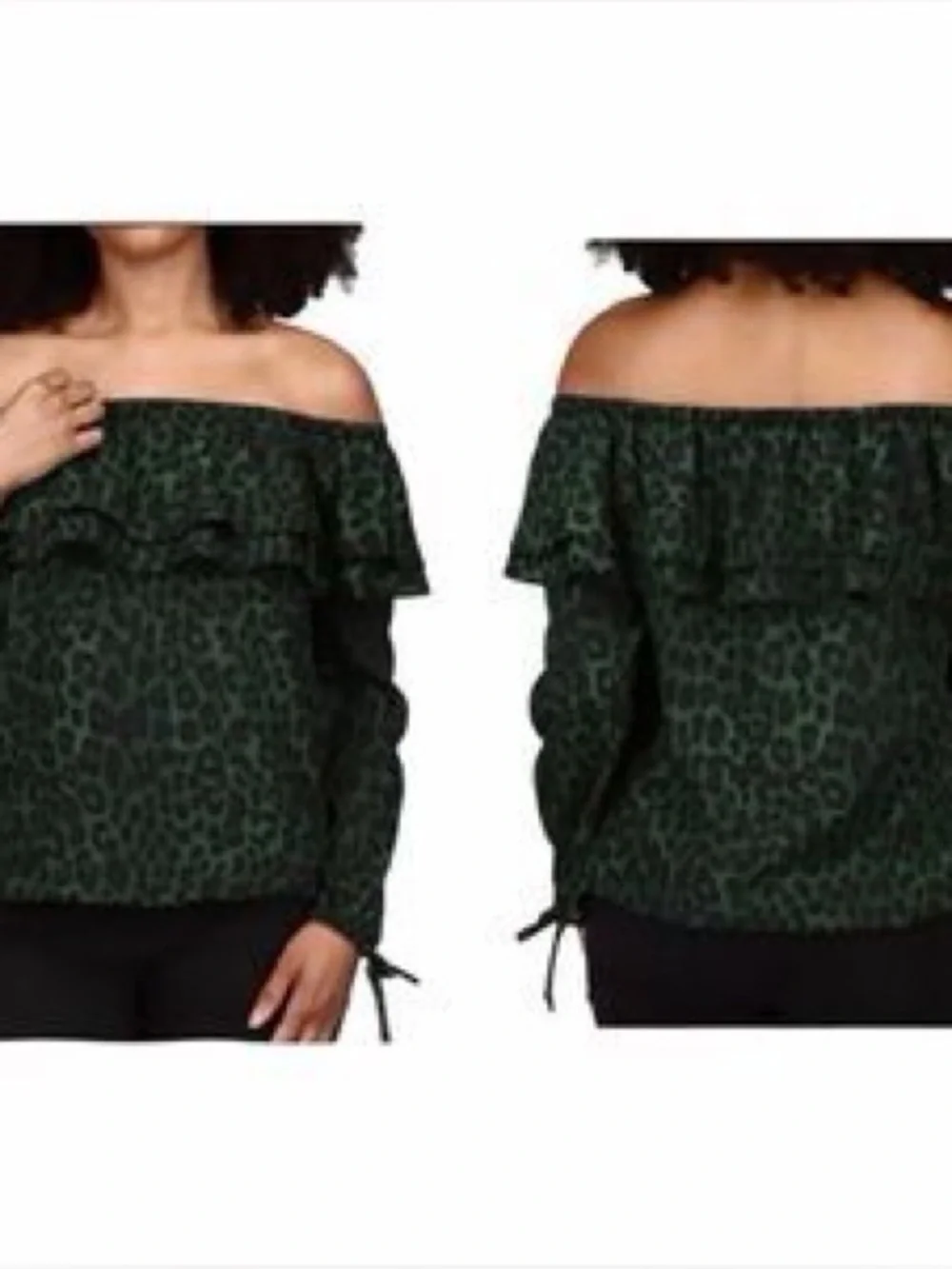 Michael Kors Green and Black Off-Shoulder Leopard Print Top